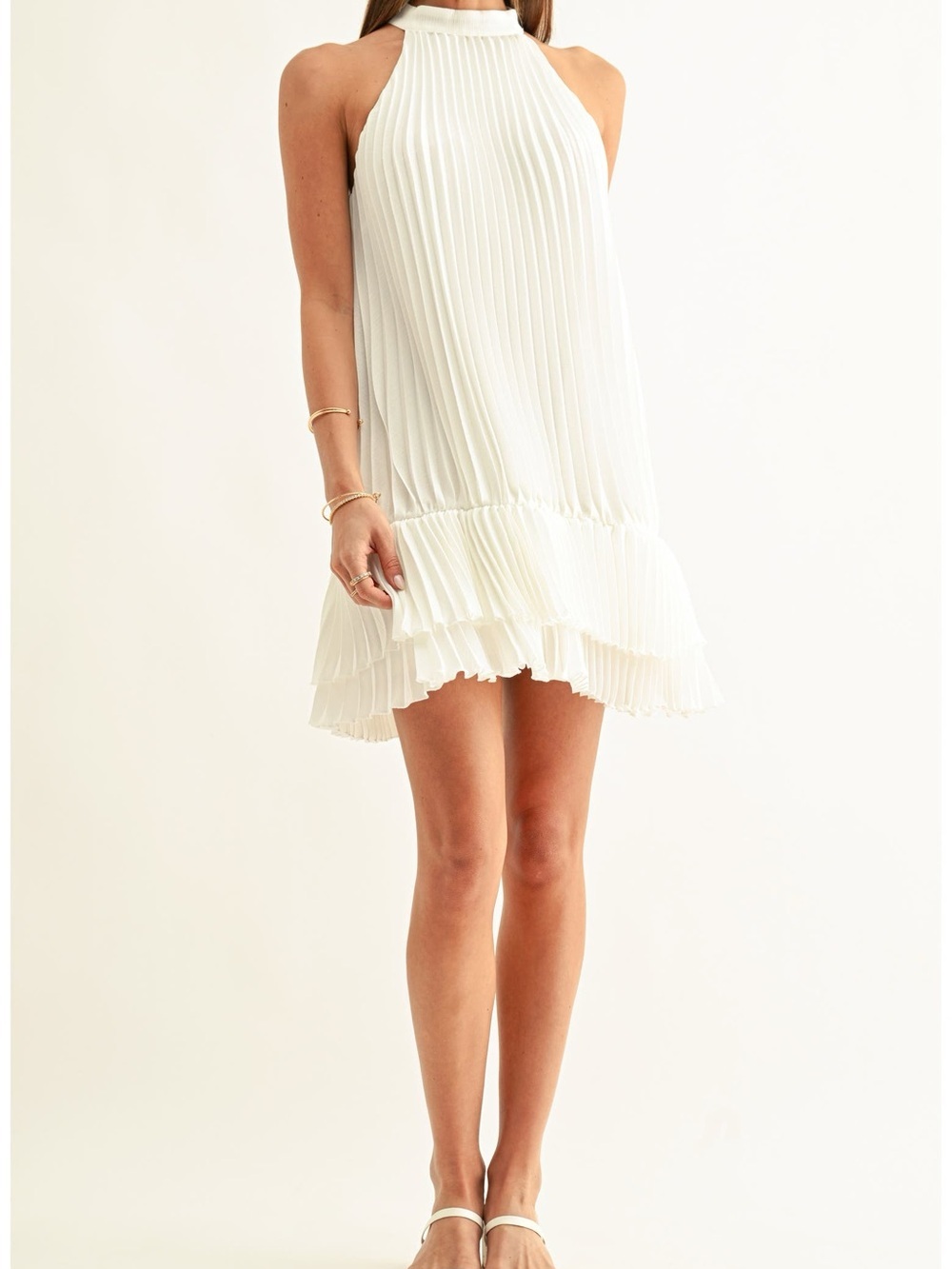 Adelyn Rae Brielle Pleated Halter Trapeze Mini Dress